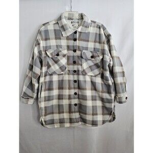 Whos That Girl shacket plaid sherpa jacket womens Size 1X gray tan fleece